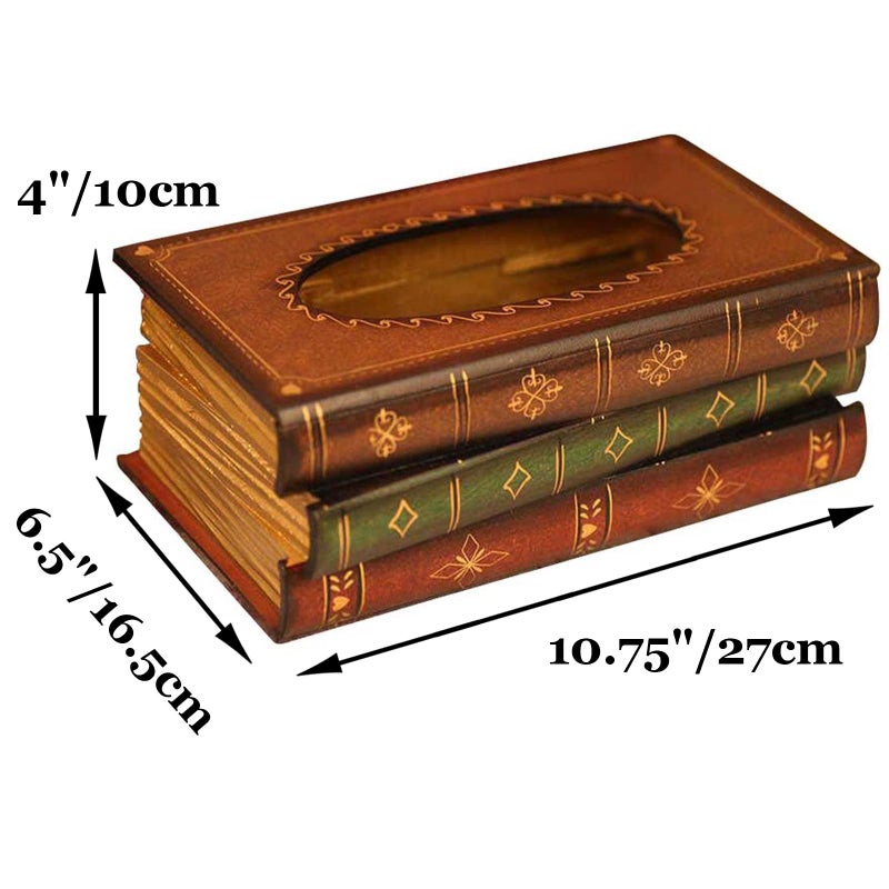 Tosnail Elegant Wooden Antique Book Tissue Holder Dispenser/Novelty Napkin Holder  10.75 x 6.5 x 4 Inches - Image 2